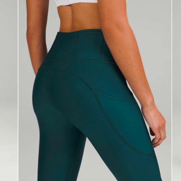 Size 8 Lululemon Fast and Free High-Rise Fleece Tight 28" green Jasper - Picture 2 of 12